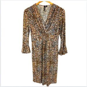 Essentials By Milano Leopard Print Jersey Knit V-Neck Dress, Medium